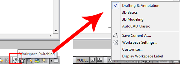 Changing Workspaces in AutoCAD 2010