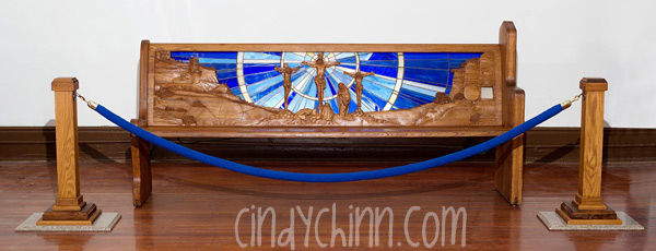 Hand Carved Church Pew - Crucifixion