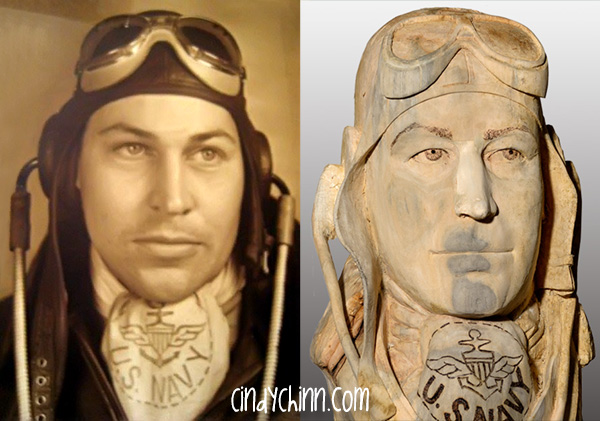 Wood Carving of Navy Pilot