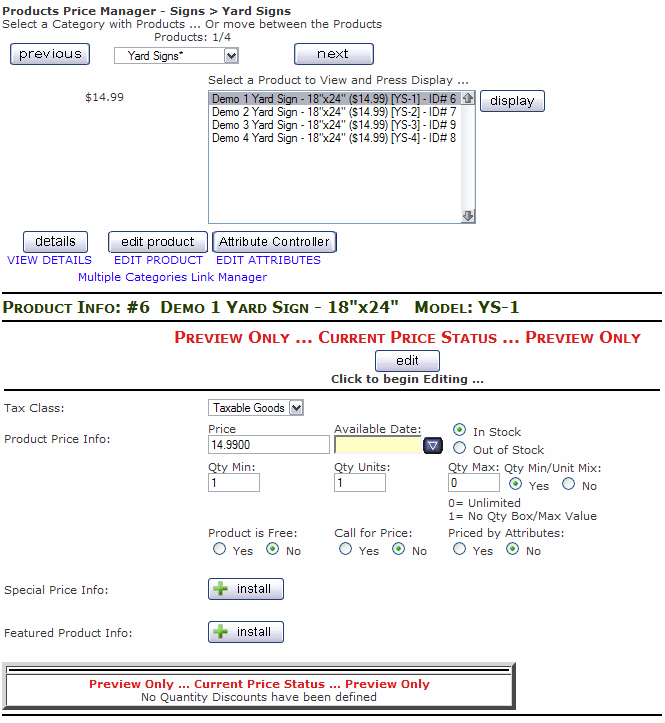 Product Price Manager in Zen Cart